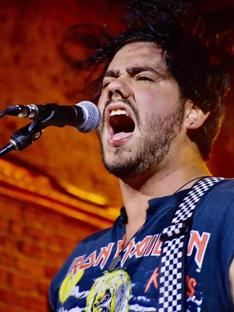 Singer screaming into the microphone